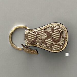 Coach Tan Signature Canvas Gold Leather Trim Key Ring Fob Keychain